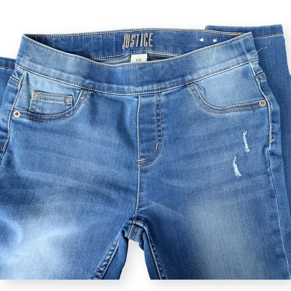 Justice Girls Medium Wash Distressed Jeggings 12